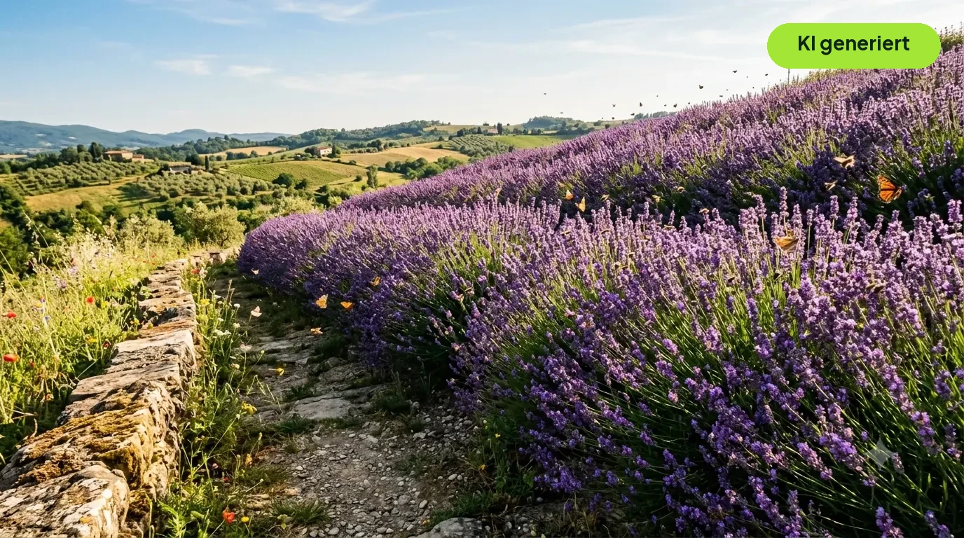Alter, gesunder und dicht blühender Lavendel nach jahrzehntelanger Pflege