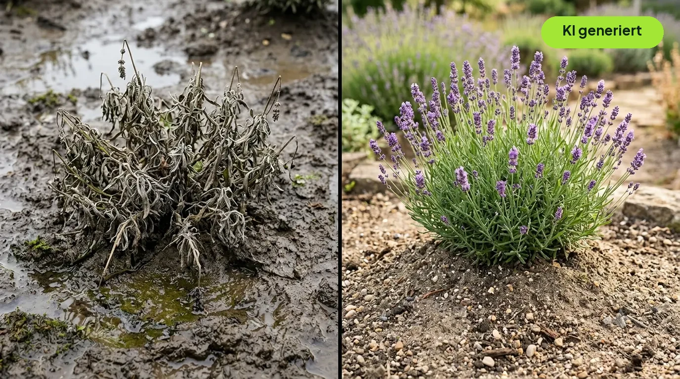 Vergleich: Lavendel in staunassem Boden gegenüber Lavendel auf einem erhöhten Pflanzhügel